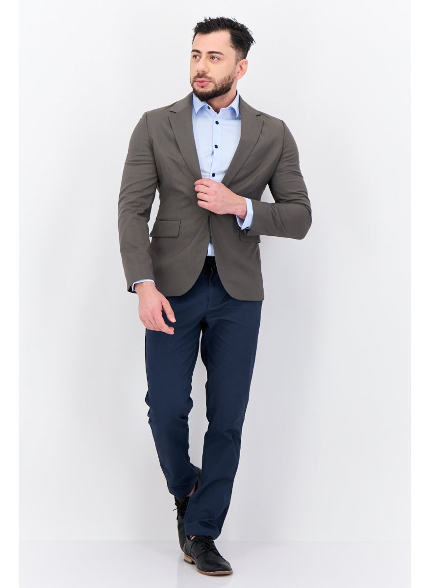 Men Skinny Fit Plain Blazer, Charcoal Grey