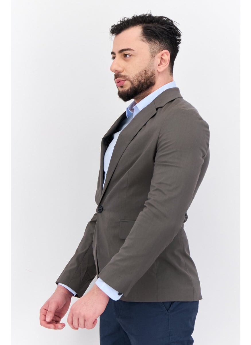 Men Skinny Fit Plain Blazer, Charcoal Grey