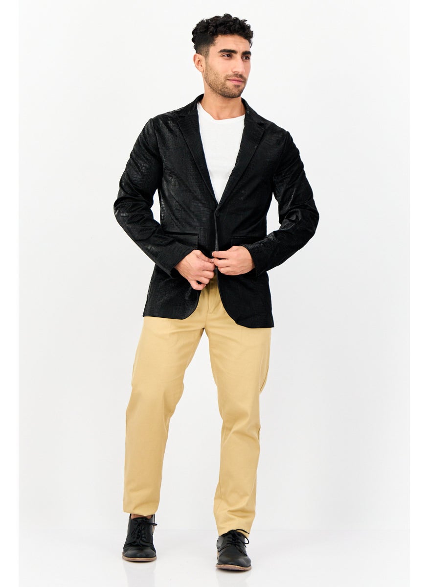Men Oversized Textured Semi Formal Blazer, Black