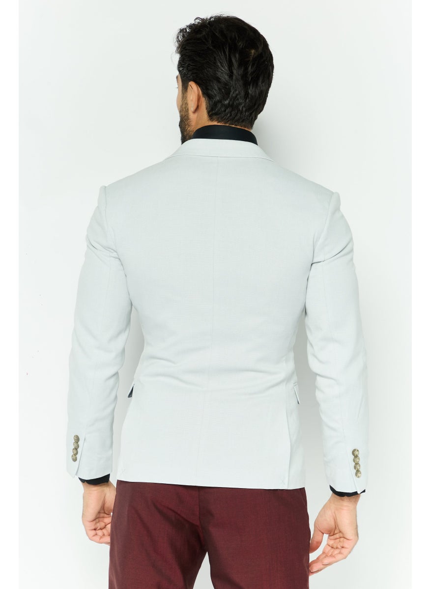 Men Slim Fit Solid Formal Blazer, Light Grey