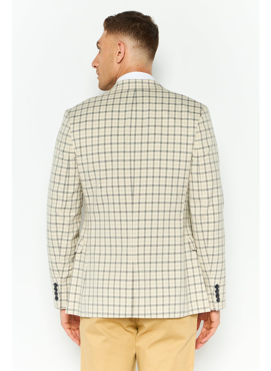 Men Regular Fit Plaid Semi-Formal Suit Jacket, Beige