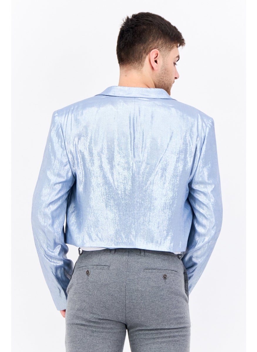 Men Tall Fit Metallic Casual Blazer, Blue