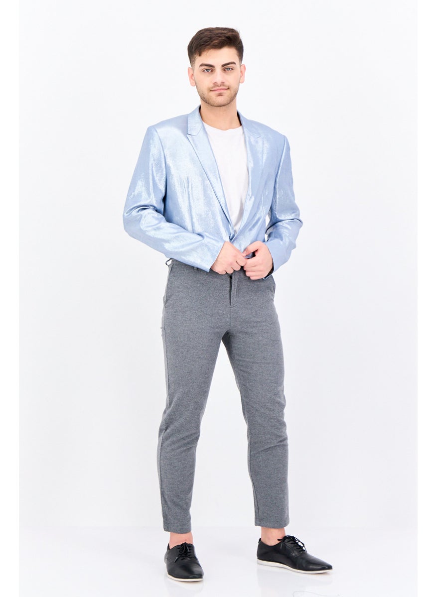 Men Tall Fit Metallic Casual Blazer, Blue
