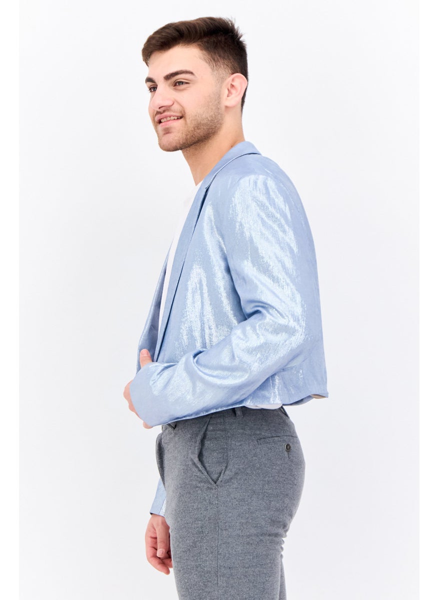 Men Tall Fit Metallic Casual Blazer, Blue
