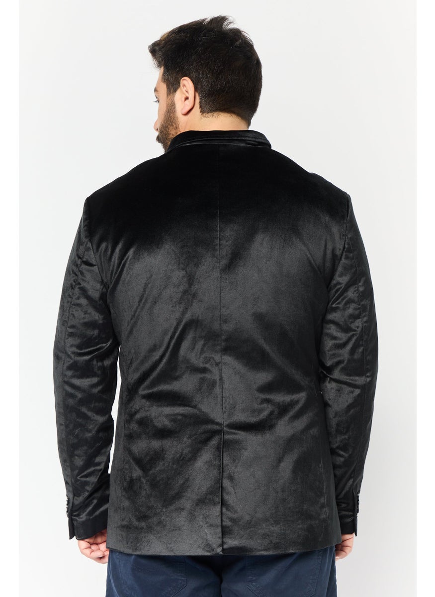 Men Regular Fit Solid Semi-Formal Blazer, Black