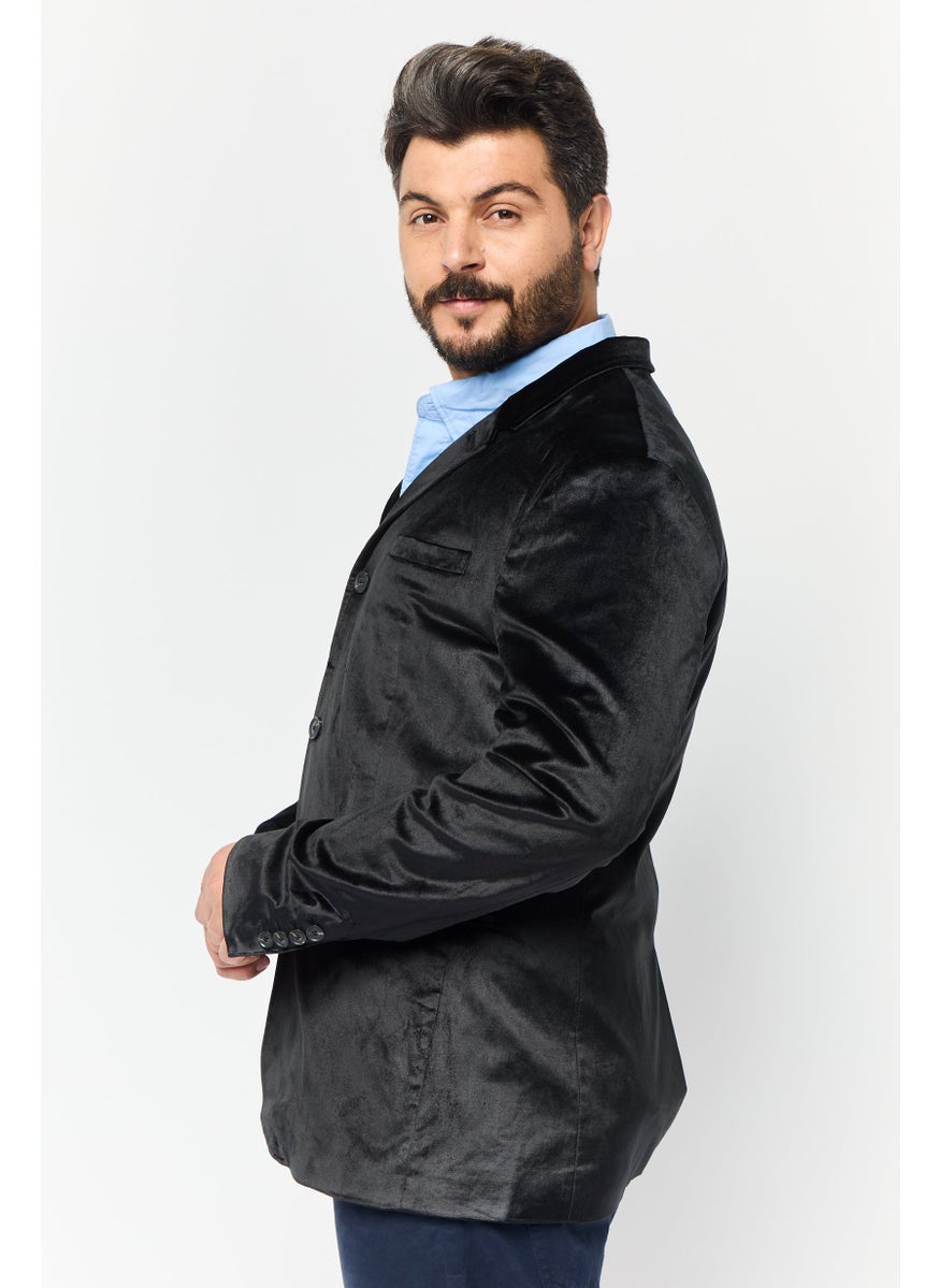 Men Regular Fit Solid Semi-Formal Blazer, Black