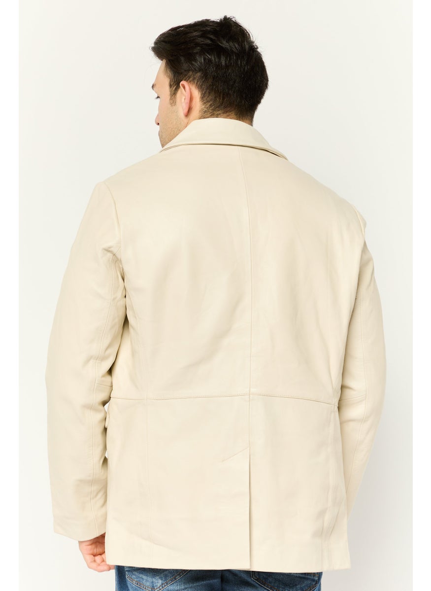 Men Regular Fit Plain Semi-Formal Blazer, Cream