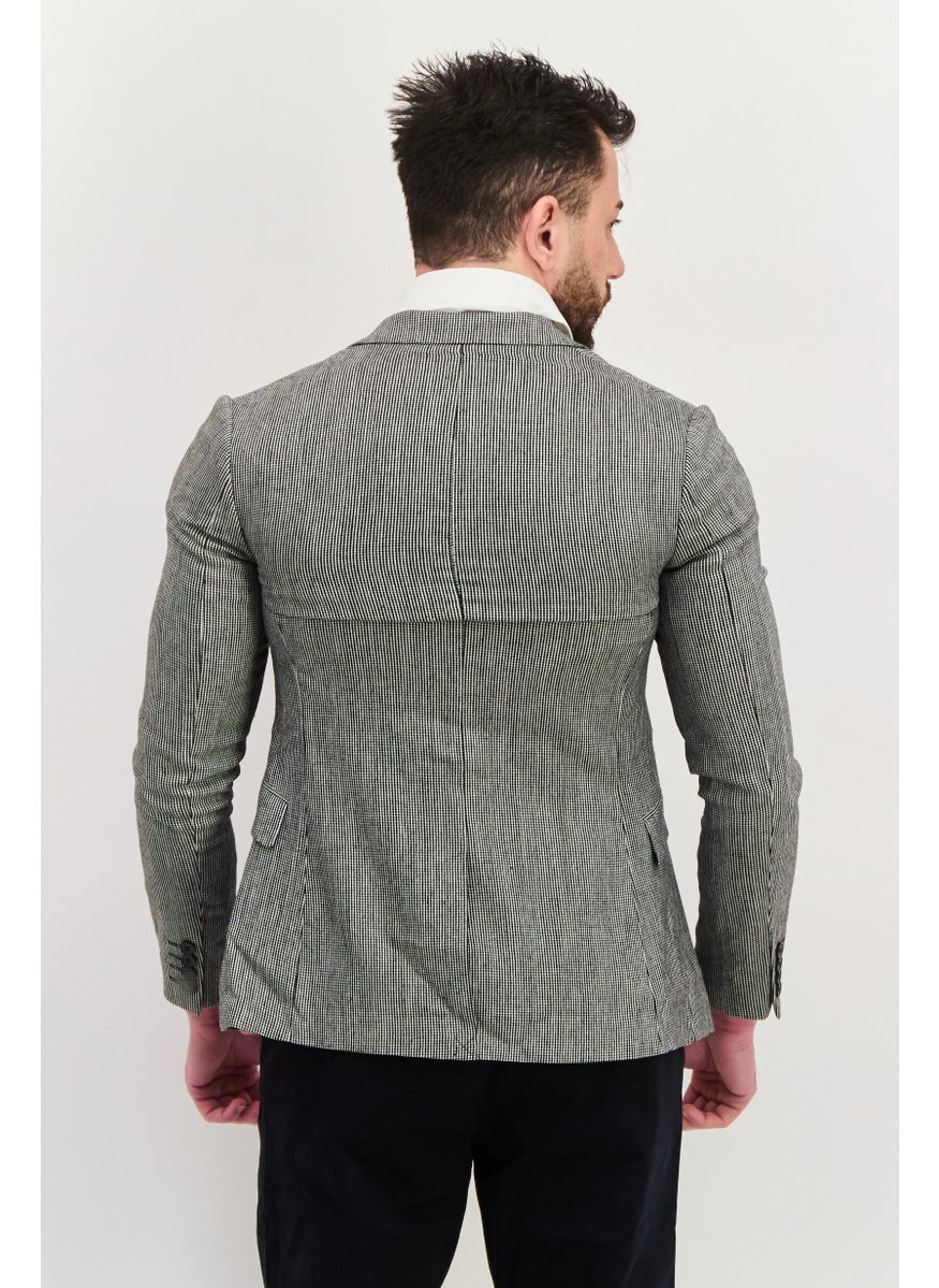 Men Regular Fit Micro Checkered Semi-Formal Blazer, Black