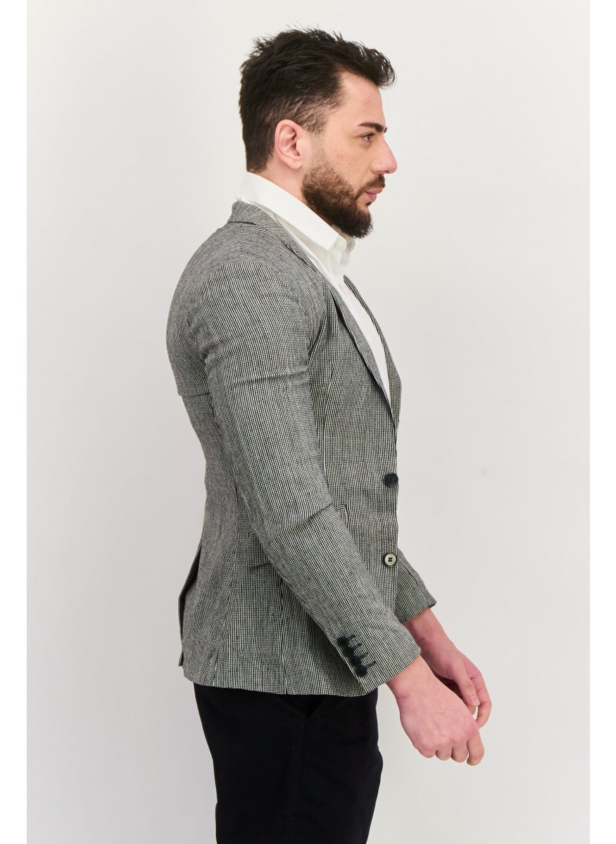 Men Regular Fit Micro Checkered Semi-Formal Blazer, Black