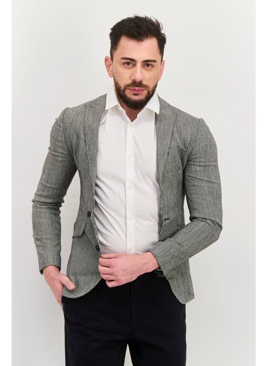 Men Regular Fit Micro Checkered Semi-Formal Blazer, Black