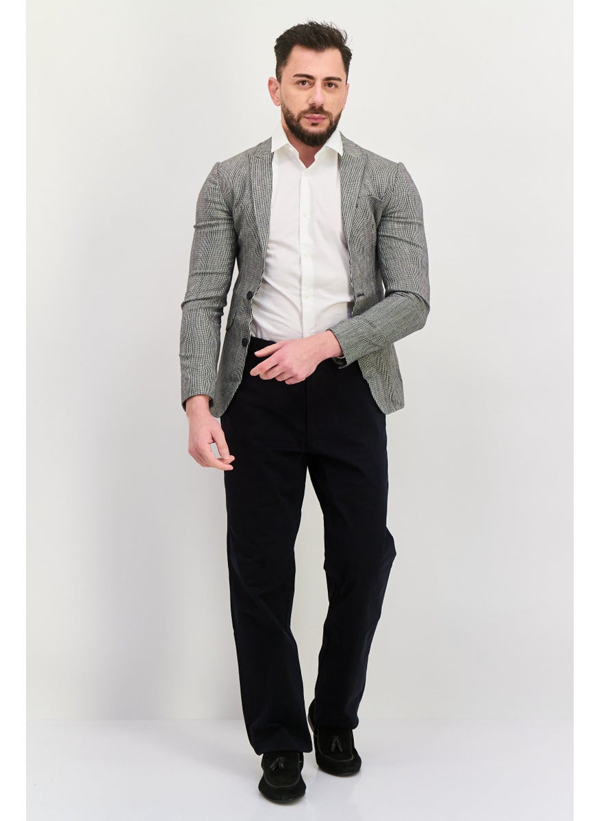 Men Regular Fit Micro Checkered Semi-Formal Blazer, Black