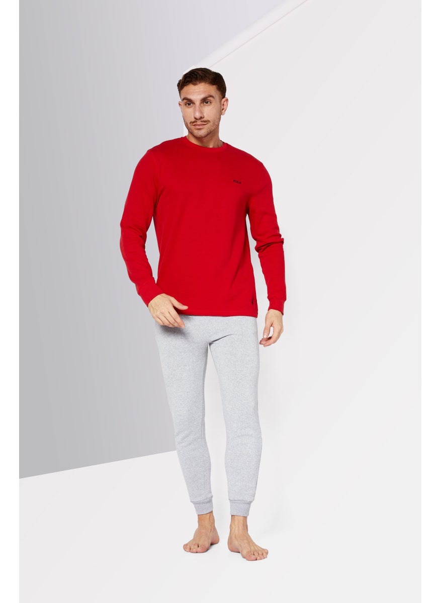 Men Crew Neck Embordered Logo Sleepwear Sweatshirts, Red