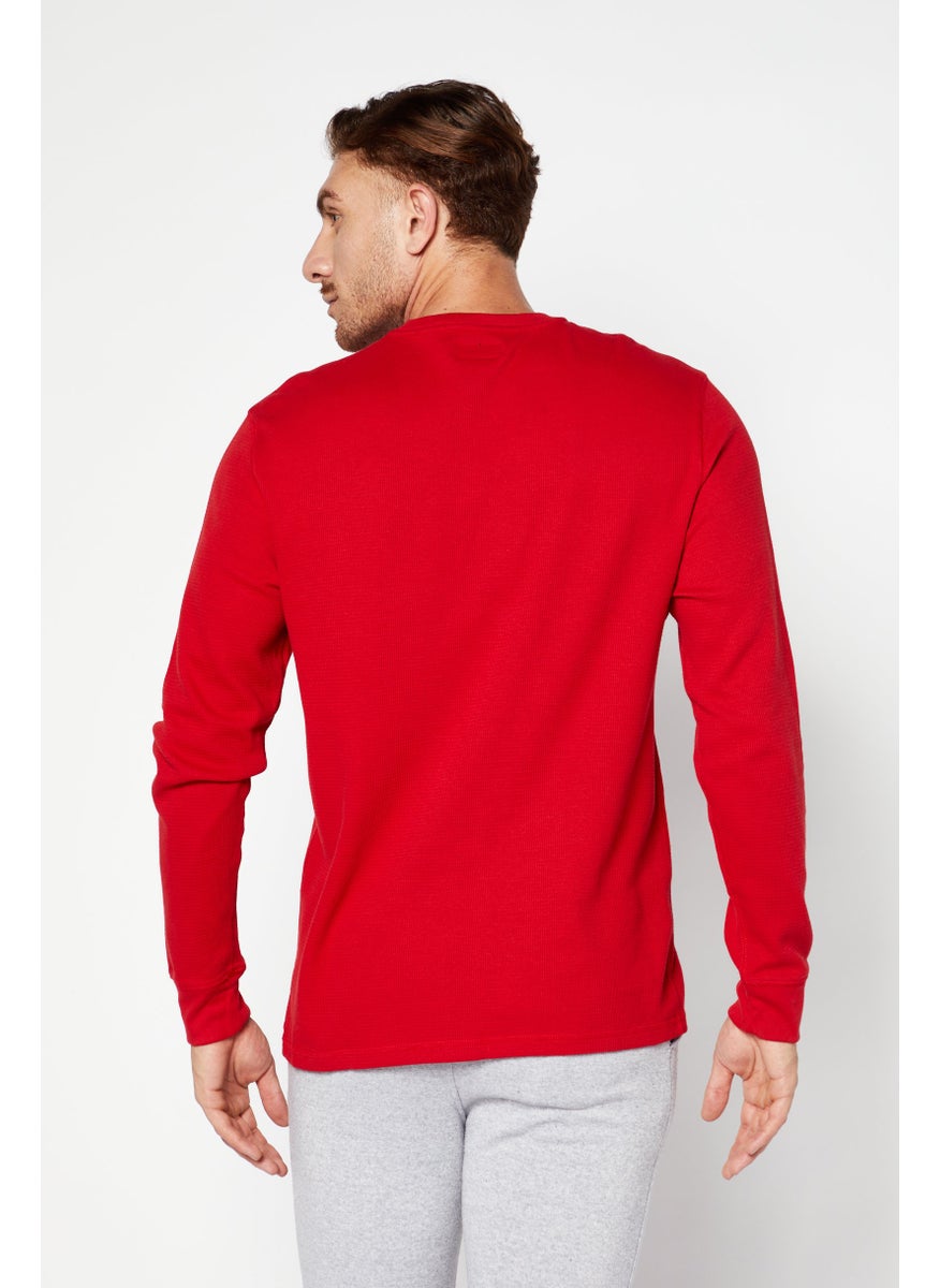 Men Crew Neck Embordered Logo Sleepwear Sweatshirts, Red