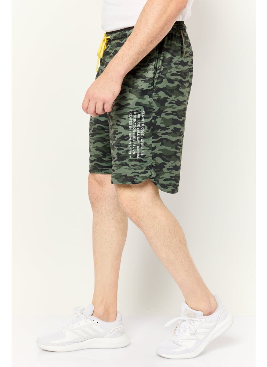 Men Drawstring All Over Print Basic Shorts, Olive