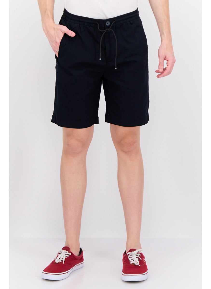 Men Regular Fit Plain Chino Shorts, Black