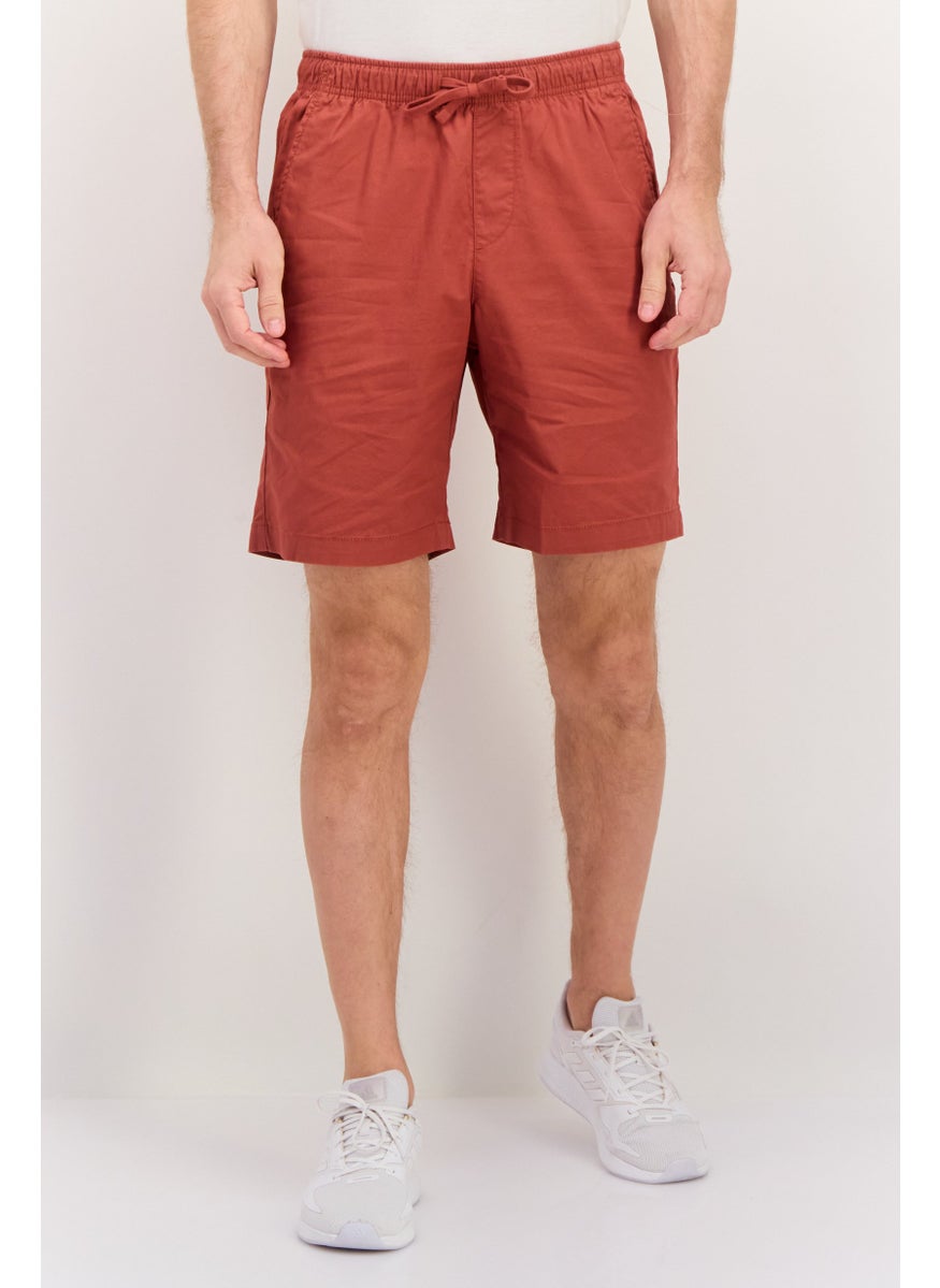 Men Plain 8  Inseam Basic Shorts, Red