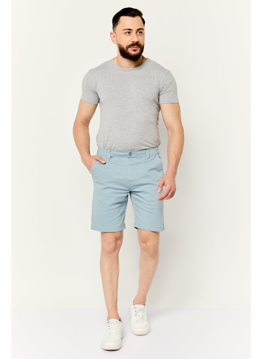 Men Plain Chino Shorts, Light Blue
