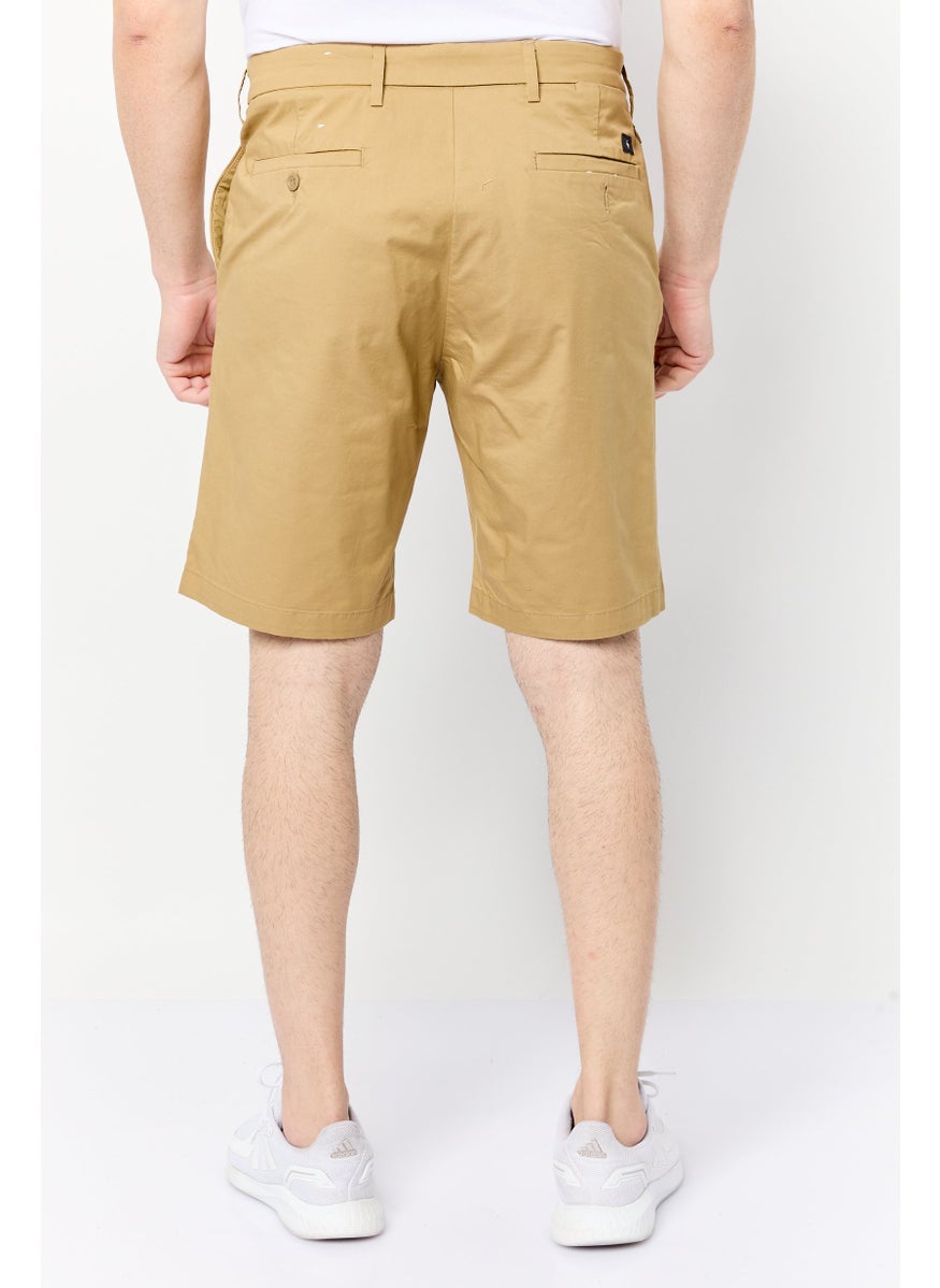 Men Solid Chino Shorts, Dark Khaki
