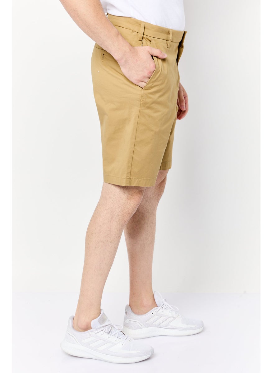 Men Solid Chino Shorts, Dark Khaki