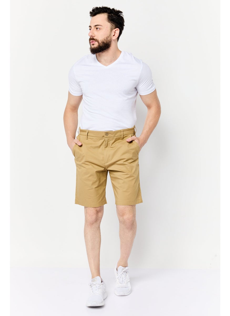 Men Solid Chino Shorts, Dark Khaki