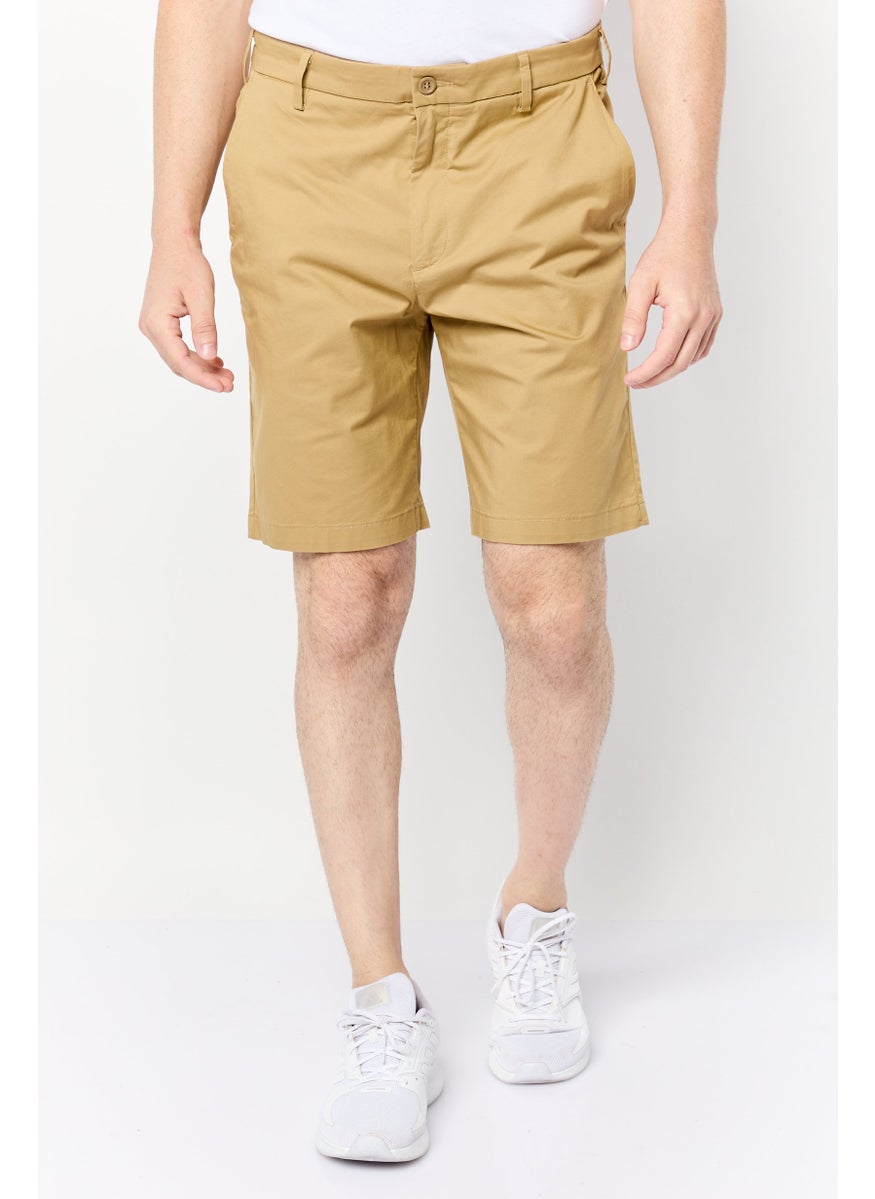 Men Solid Chino Shorts, Dark Khaki