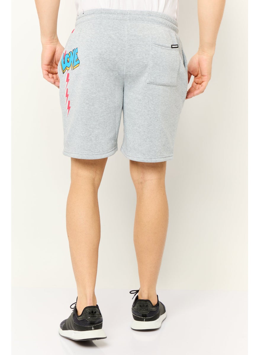 Men Regular Fit 8 Inseam Graphic Print Fleece Shorts, Heather Grey