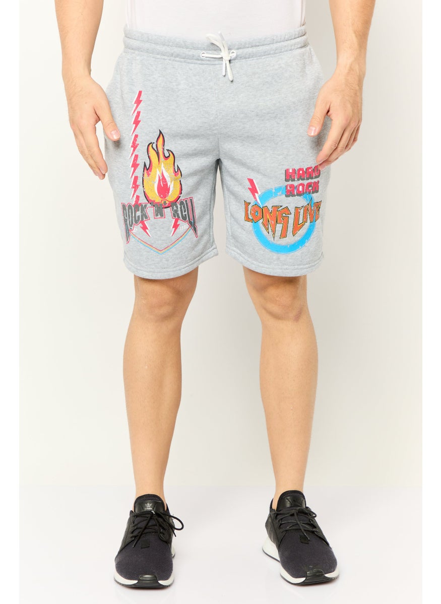 Men Regular Fit 8 Inseam Graphic Print Fleece Shorts, Heather Grey
