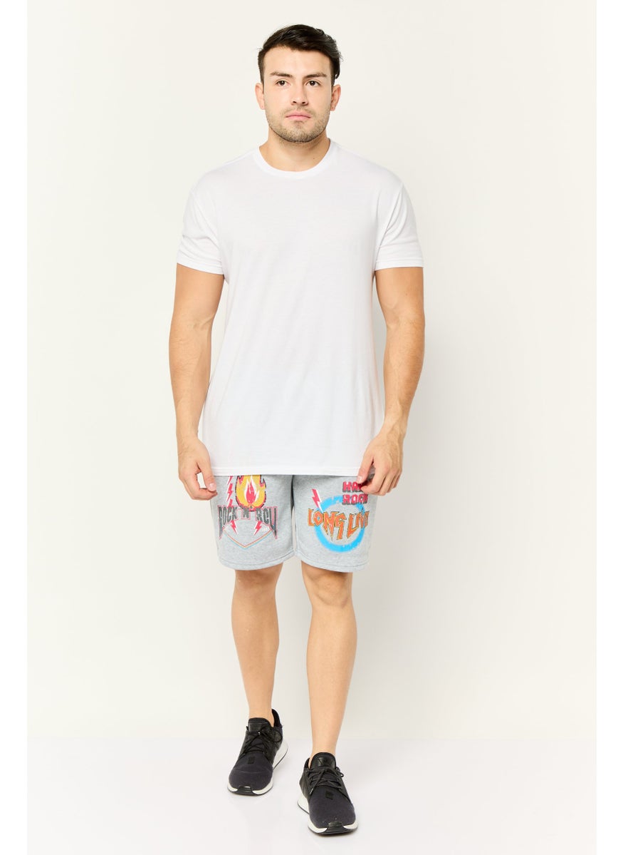 Men Regular Fit 8,5 Inseam Graphic Print Fleece Shorts, Heather Grey