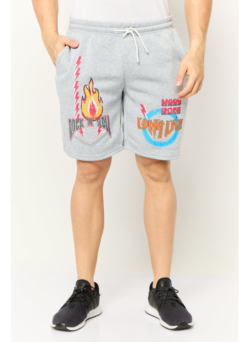 Men Regular Fit 8,5 Inseam Graphic Print Fleece Shorts, Heather Grey