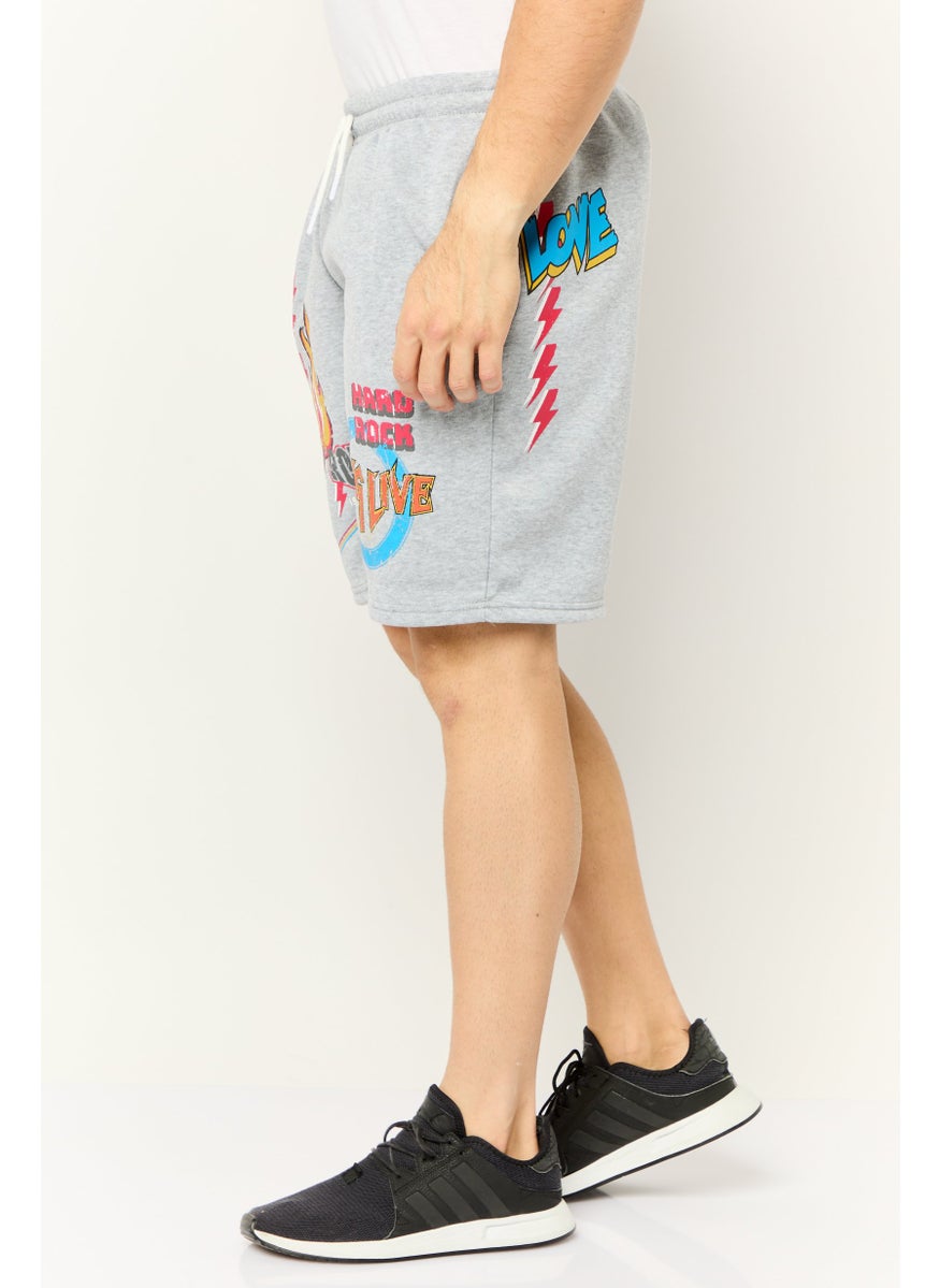 Men Regular Fit 8,5 Inseam Graphic Print Fleece Shorts, Heather Grey