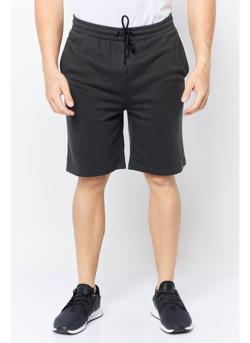 Men Drawstring Brand Logo Basic Short, Dark Grey