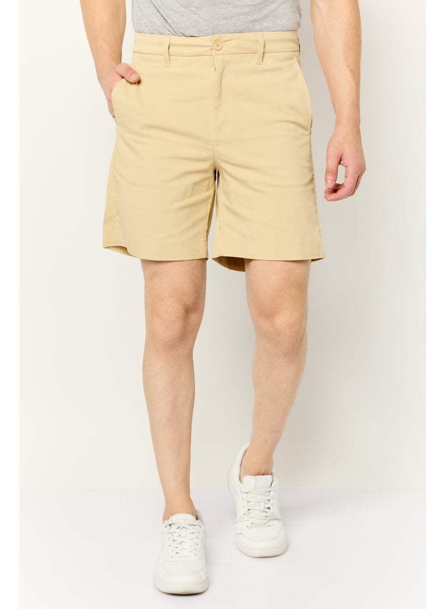 Men Solid Chino Shorts, Beige