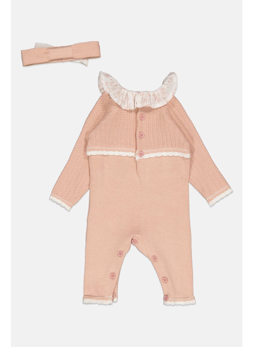 Toddlers Girl 2 Pieces Textured Bodysuit With Headband, Peach