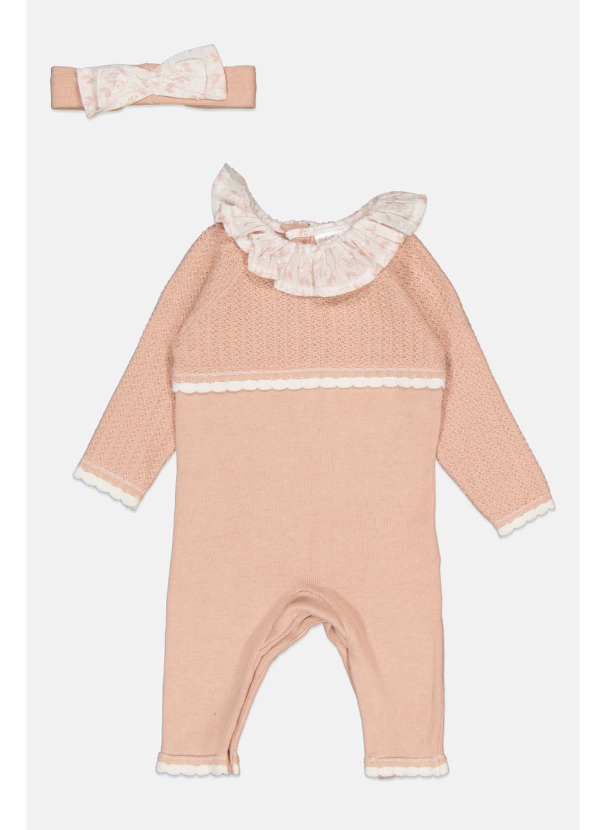 Toddlers Girl 2 Pieces Textured Bodysuit With Headband, Peach