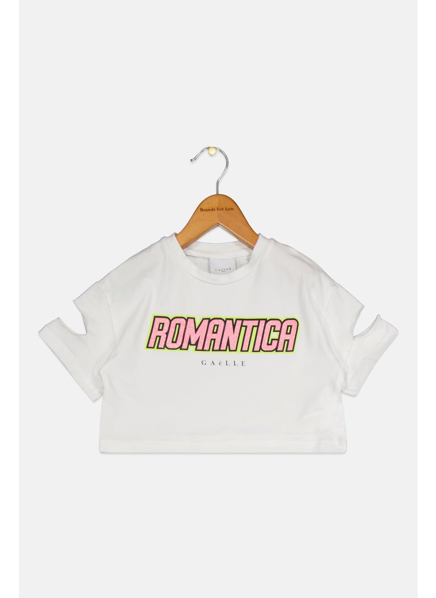 Toddlers Girl Graphic Print Short Sleeves Top, White