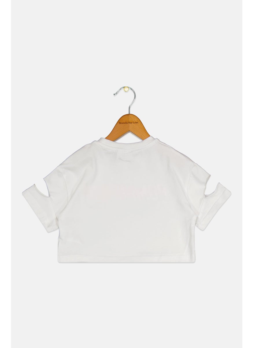 Toddlers Girl Graphic Print Short Sleeves Top, White