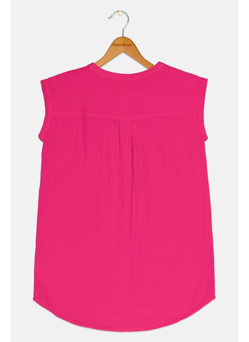 Kids Girl Plain Sleeveless Tunic Top, Dark Pink