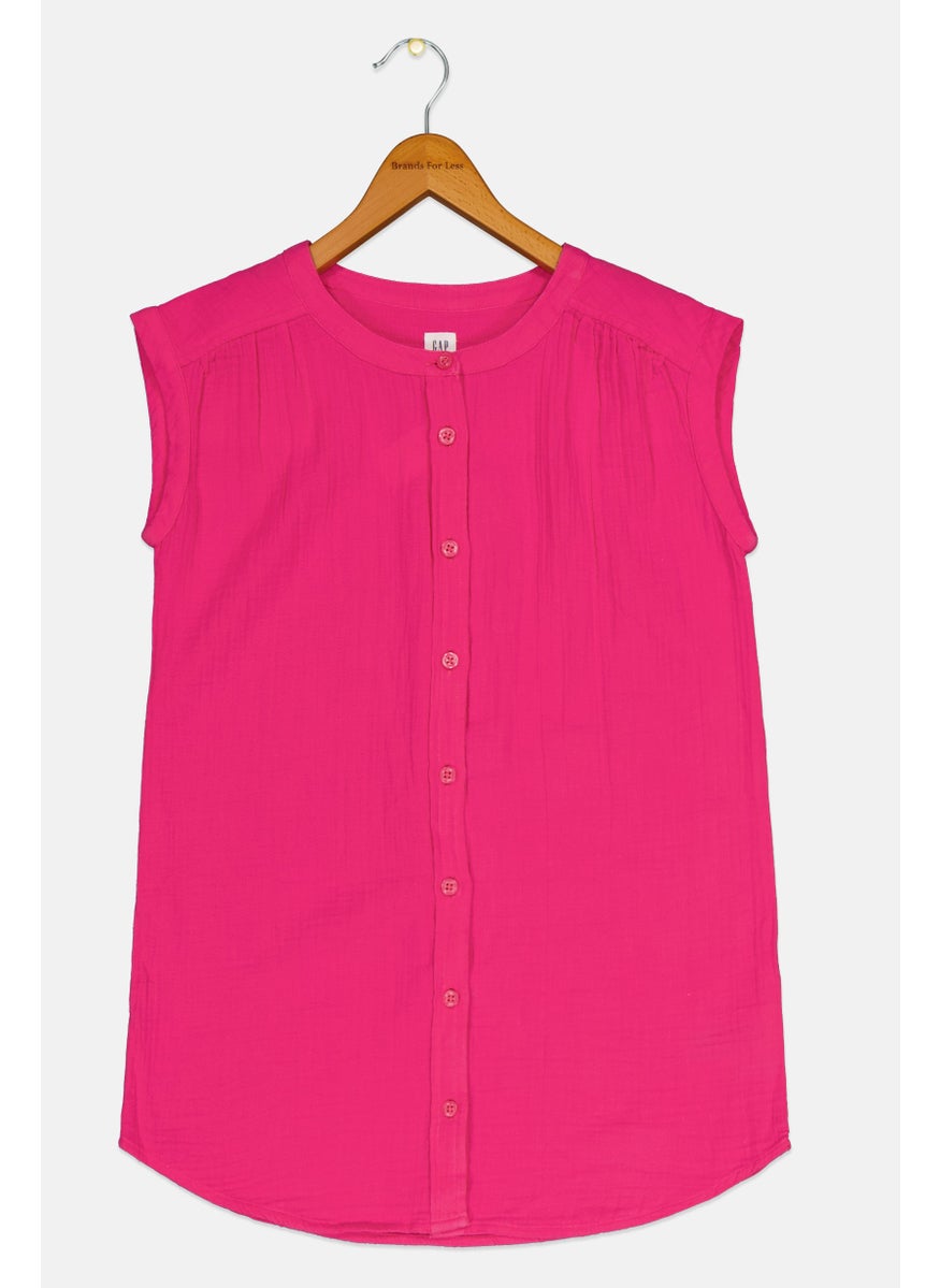 Kids Girl Plain Sleeveless Tunic Top, Dark Pink