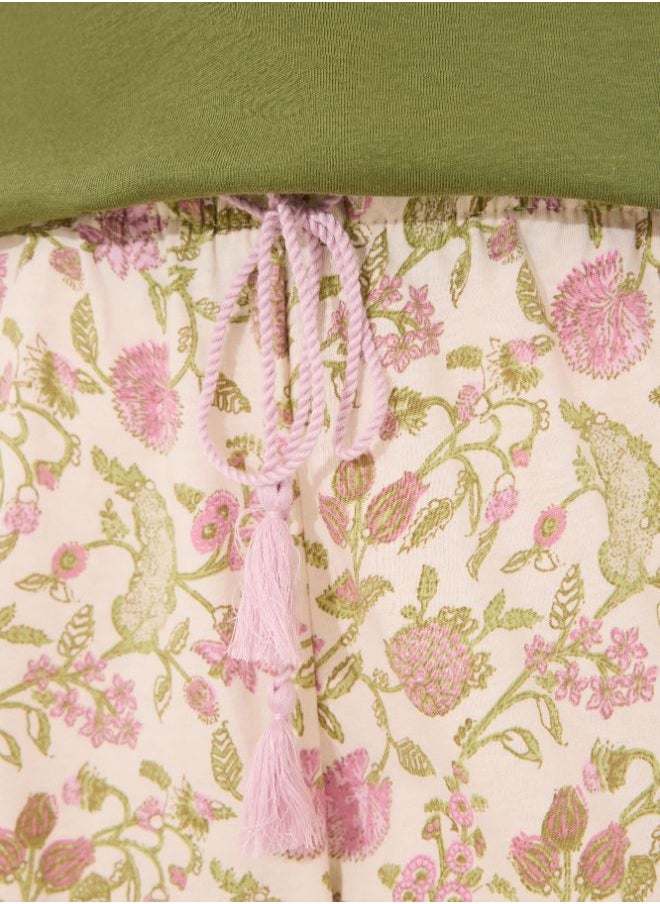Long carrot trouser 100% cotton flowers
