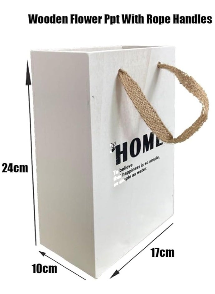Set of 2pcs Eco-Friendly Wooden Flower Pot with Rope Handles Decorative Plant Holder for Home & Office Natural Wood Planter Boet