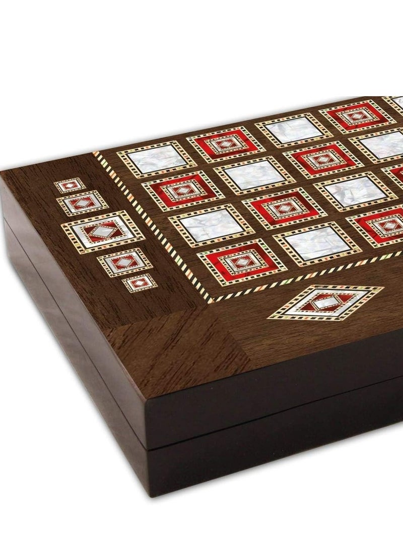 Backgammon Set Large 25.4 x 48 cm, Mother of Pearl Board, MDF Material with Magnetic Lock, Travel Friendly, Made in Turkey