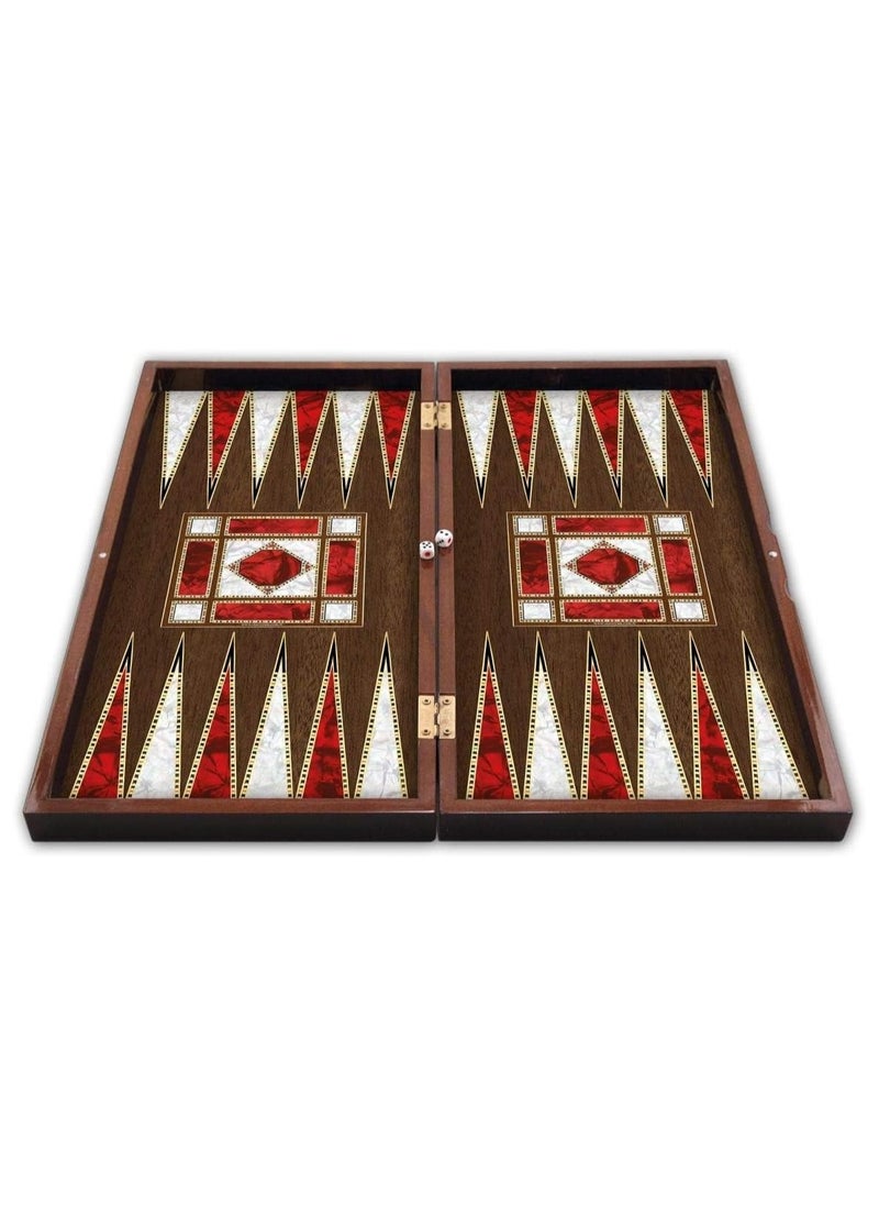 Backgammon Set Large 25.4 x 48 cm, Mother of Pearl Board, MDF Material with Magnetic Lock, Travel Friendly, Made in Turkey