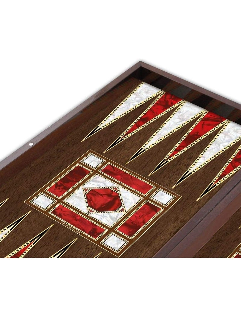 Backgammon Set Large 25.4 x 48 cm, Mother of Pearl Board, MDF Material with Magnetic Lock, Travel Friendly, Made in Turkey