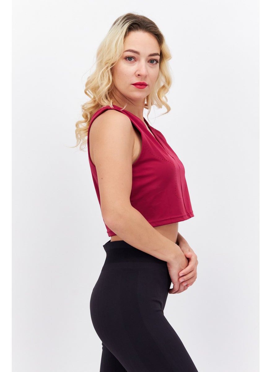 Women Sportwear Fit Sleeveless Training Crop Top, Maroon
