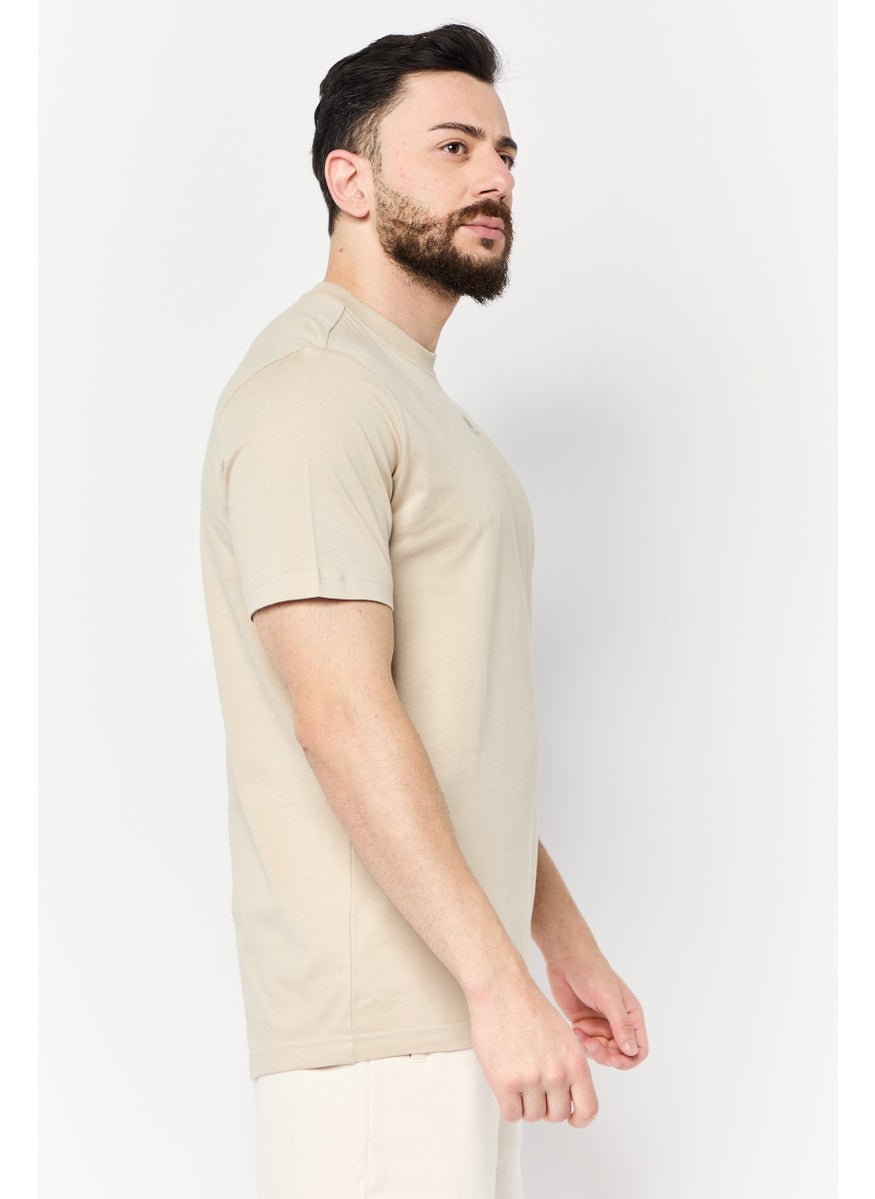 Men Sportswear Fit Short Sleeve Outdoor T-Shirt, Beige