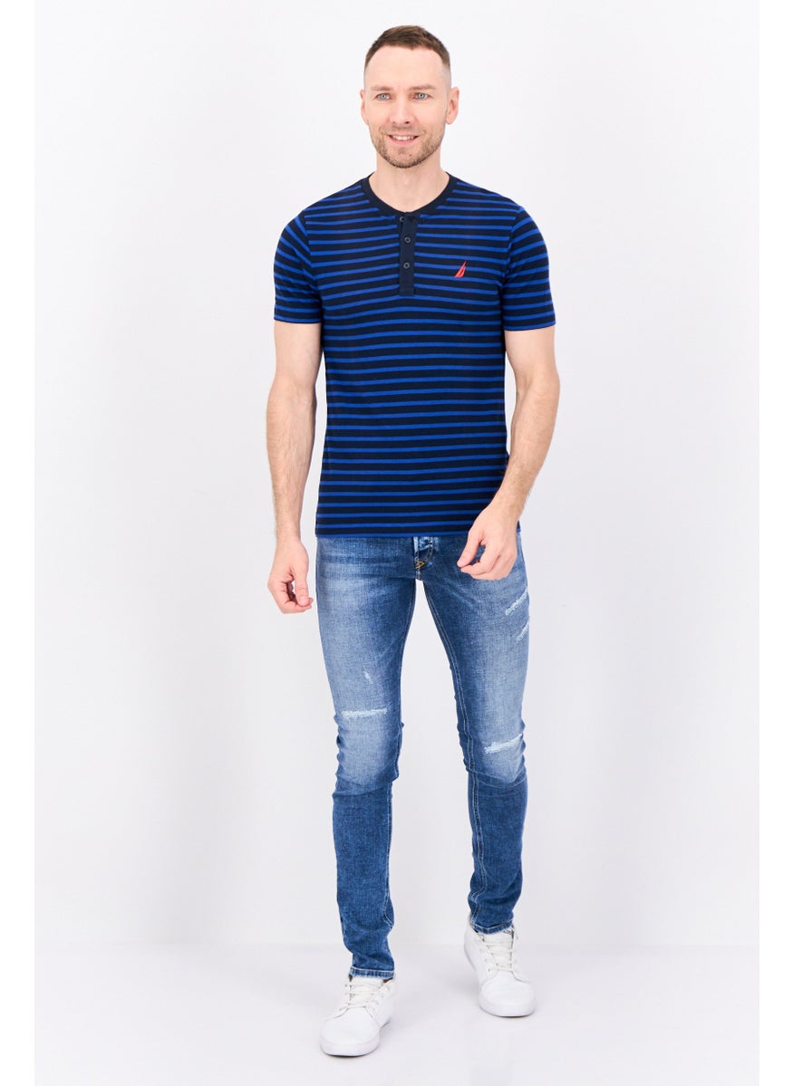 Men Regular Fit Short Sleeeves Embroidered Logo T-Shirts, Dark Navy/Blue