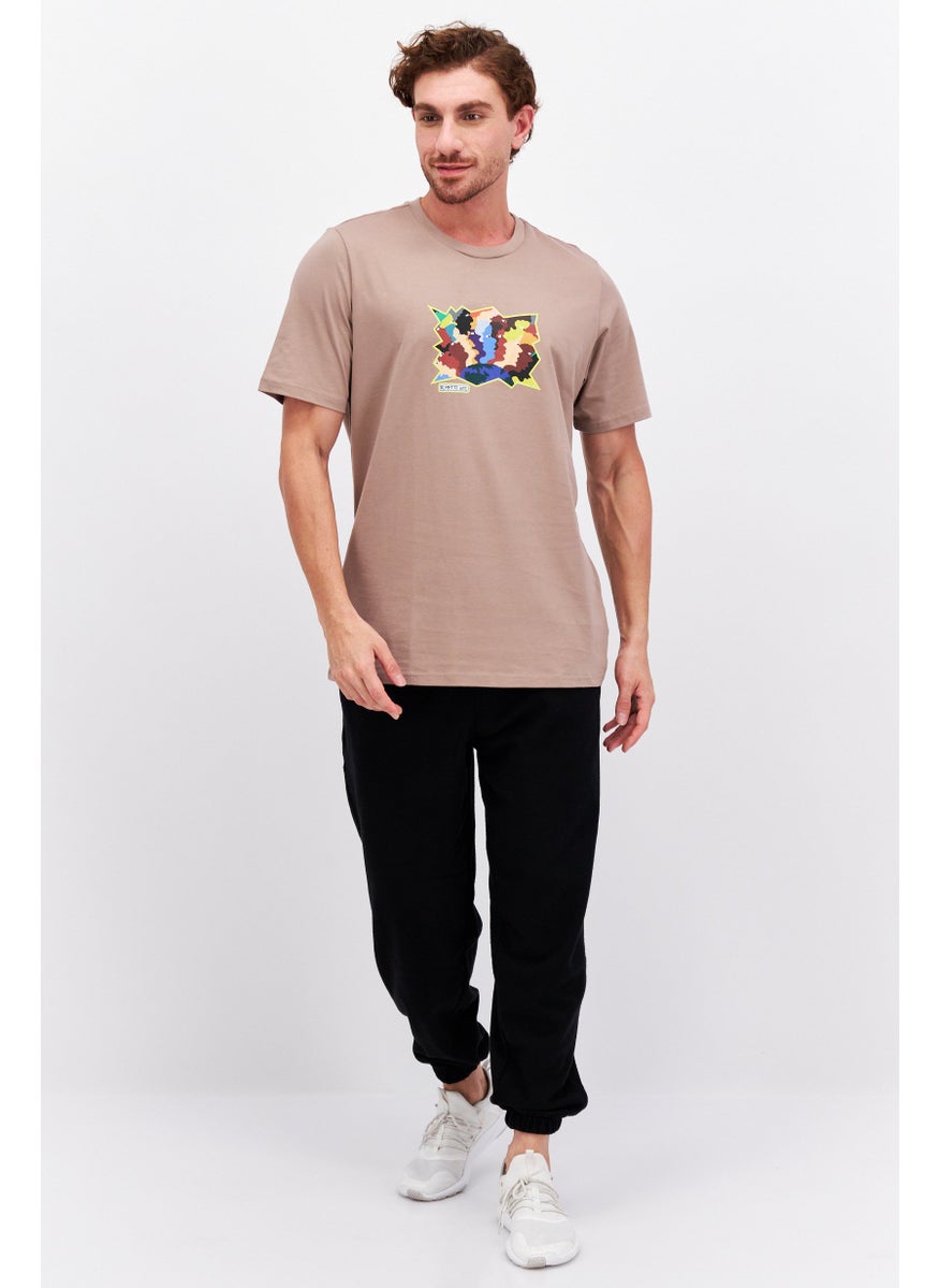 Men Sportswear Fit Short Sleeve Outdoor T-Shirts, Light Brown Combo