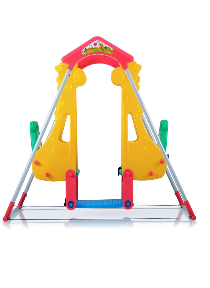 Double Seater Baby Swing Set with Safety belt, Stand and Foot rest, Multicoloured