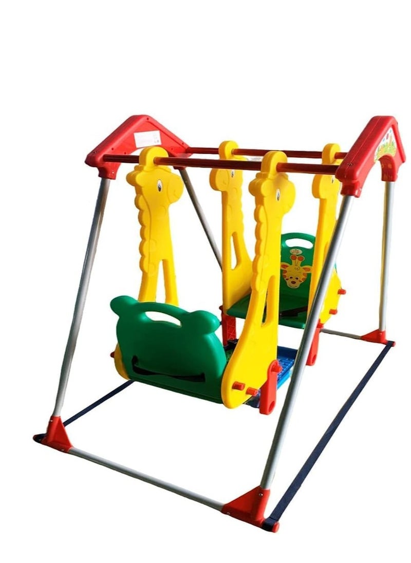 Double Seater Baby Swing Set with Safety belt, Stand and Foot rest, Multicoloured