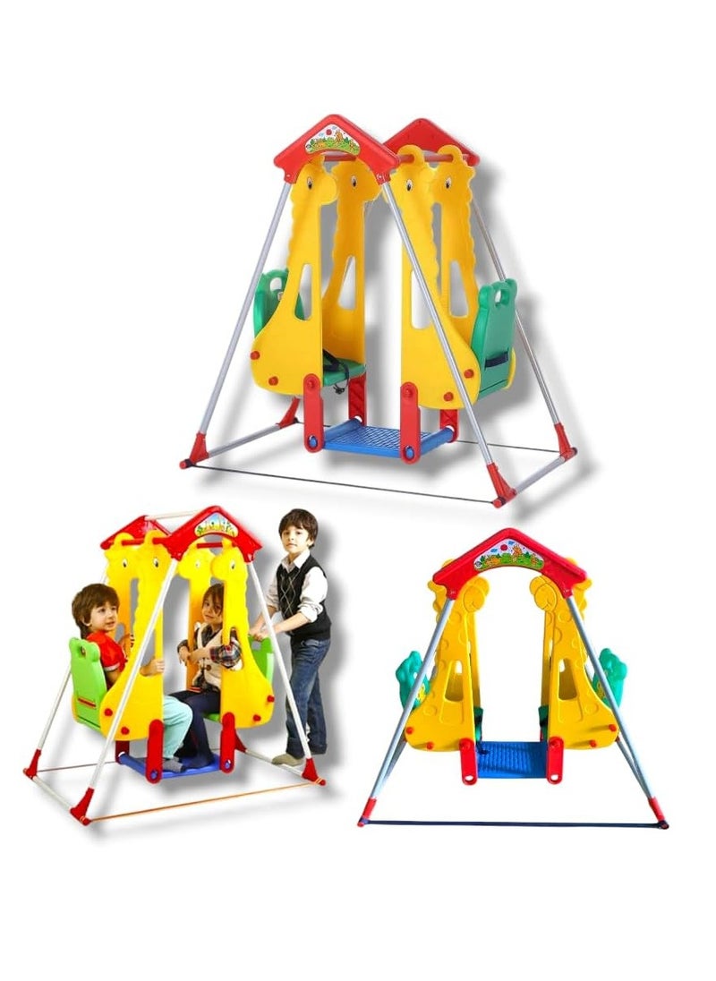 Double Seater Baby Swing Set with Safety belt, Stand and Foot rest, Multicoloured